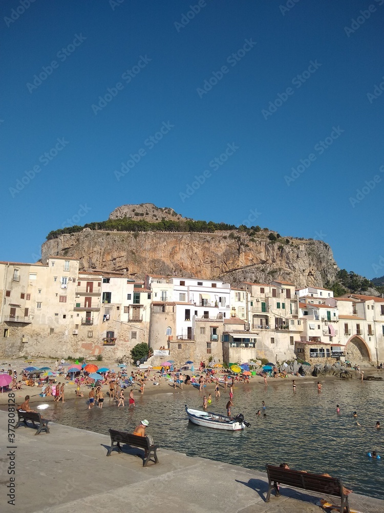 View of the city of the sea in Cefalu Sicily 