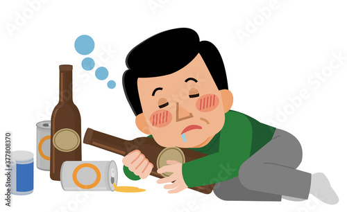 泥酔して眠る男性　イラスト