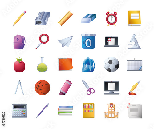 set of icons school on white background, detailed