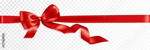 Realistic gift bow. Red ribbon isolated. Vector holiday decoration. Great for christmas and birthday cards, valentine or shopping sale banners. Easy to change colors.