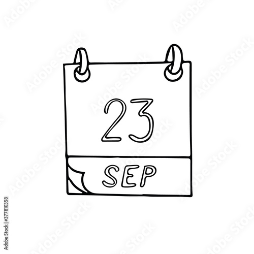 calendar hand drawn in doodle style. September 23. International Day of Sign Languages  date. icon  sticker  element  design. planning  business holiday