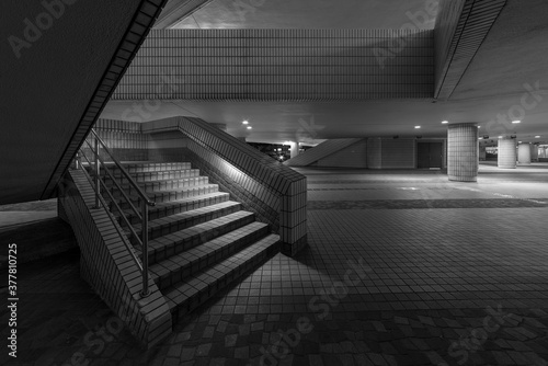 Stairway of modern architecture at night