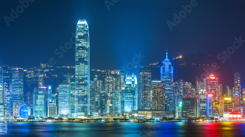 Photography Victoria harbor of Hong Kong City at Night