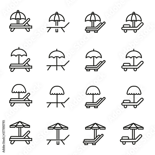 Simple set of sunbed icons in trendy line style.