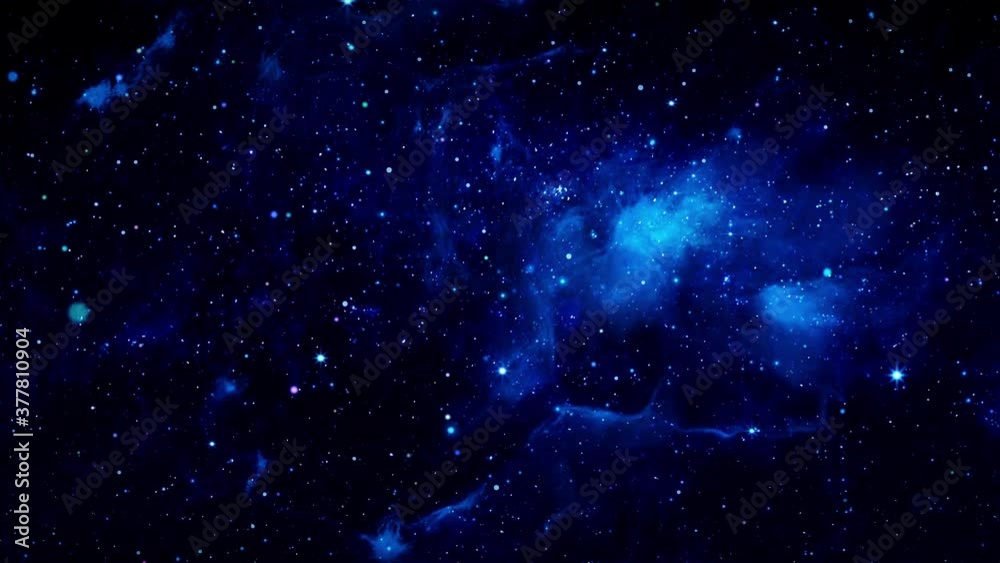 Loop Animation Of Small Particles And Stars Moving On A Blue Galaxy With Nebula. - graphics