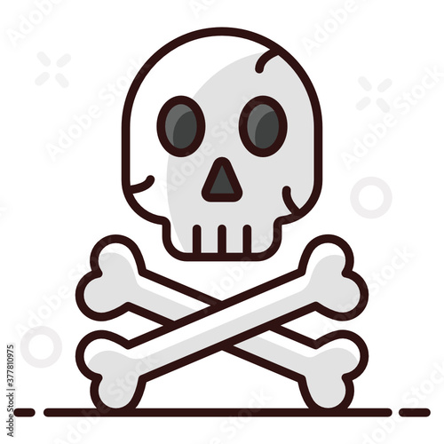 
Skull anatomy with crossbones icon style, vector of human head bones depicting danger 
