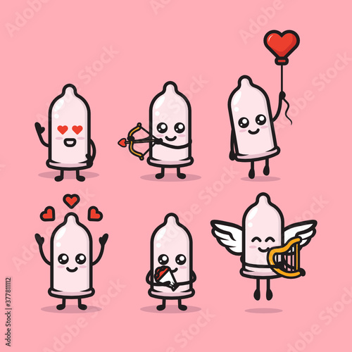 set of condom mascot design illustration vector template with isolated background