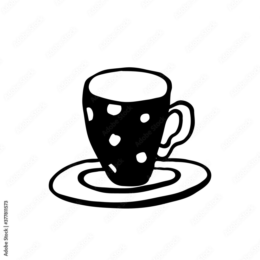 Tea (coffee) cup with polka dot print hand drawn vector illustration Tea (coffee) cup with polka dot print hand drawn vector illustration