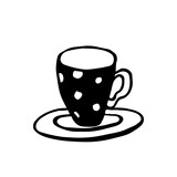 Tea (coffee) cup with polka dot print hand drawn vector illustration