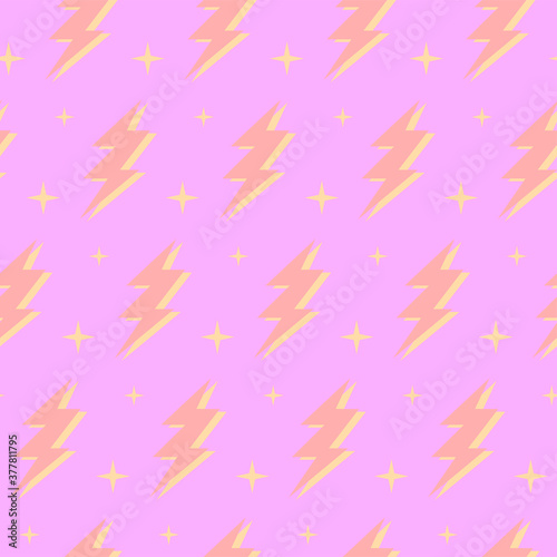 Pastel colors thunder and stars seamless pattern vector art.