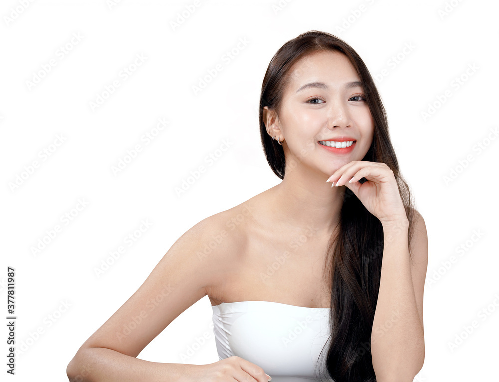 Asian beauty woman with natural makeup, cosmetic and plastic surgery concept, Isolated white background Asian beauty woman with natural makeup, cosmetic and plastic surgery concept, Isolated white background
