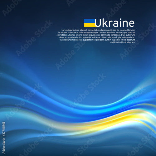 Ukraine abstract flag background. Blurred pattern of lines of light colors of the ukrainian flag in blue sky, business brochure. State banner, Ukrainian poster, patriotic cover, flyer. Vector design