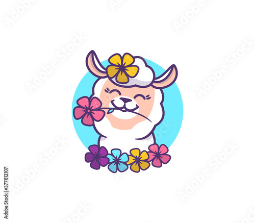 The cute llama no problama. Cartoonish animal with flowers