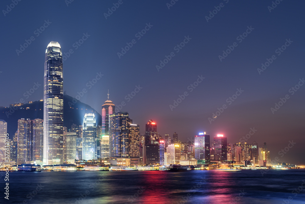 Awesome night view of Hong Kong Island skyline
