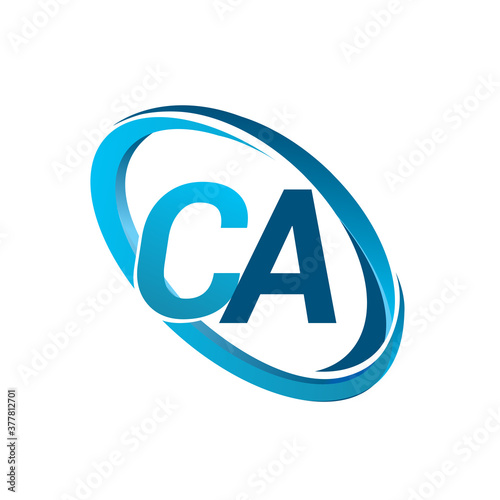 letter CA logotype design for company name colored blue swoosh. vector logo for business and company identity.