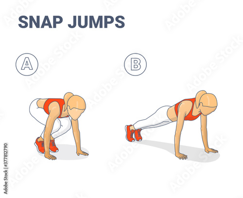 Snap Jumps or Squat Thrust Exercise Female Silhouette Colorful Concept Vector Illustration. photo