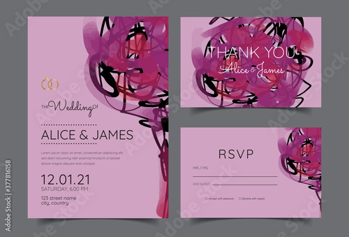 Luxury Marble Wedding invitation cards, Save The Date card design.  watercolour brush decoration style.