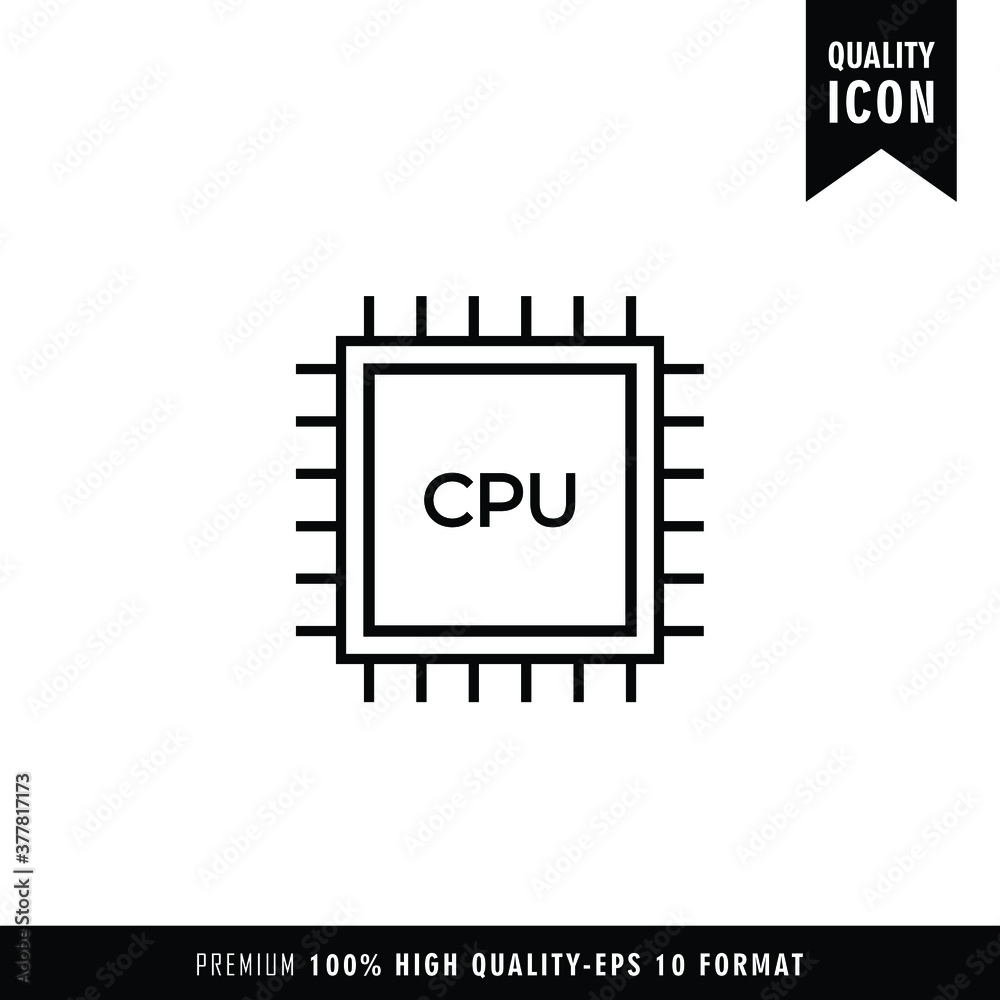CPU black color of flat simple icon. Web apps security Kit illustration vector of the mobile application. The modern style of design. Line single minimalistic sign CPU black color of flat simple icon. Web apps security Kit illustration vector of the mobile application. The modern style of design. Line single minimalistic sign