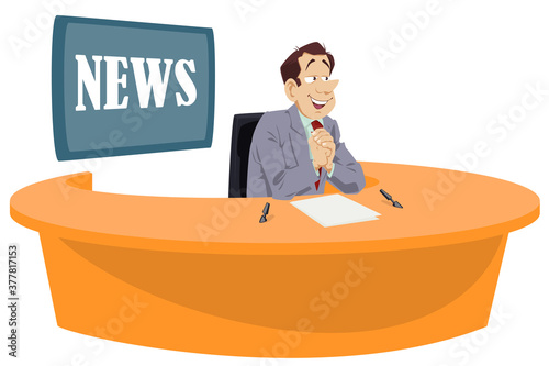 Happy man news anchor or reporter. Funny people.