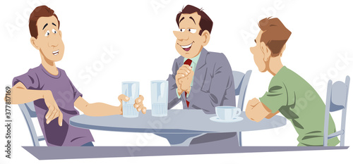 Friends chatting in cafe. Illustration for internet.