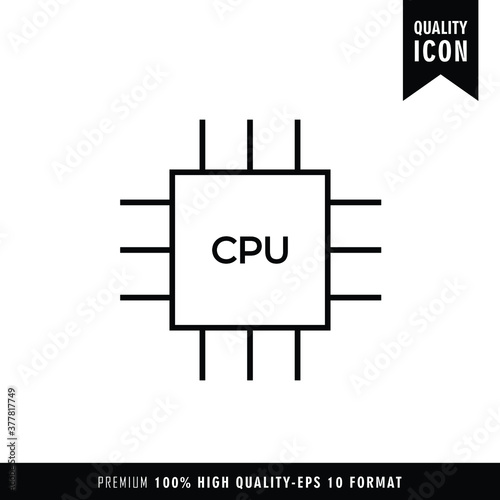 CPU black color of flat simple icon. Web apps security Kit illustration vector of the mobile application. The modern style of design. Line single minimalistic sign