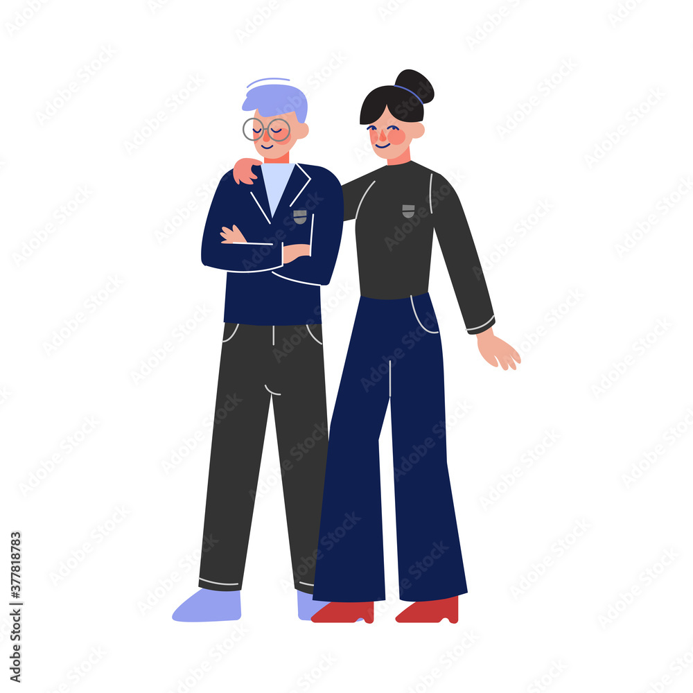 Couple of Students Standing Together, Boy and Girl Teenagers Characters Posing Vector Illustration