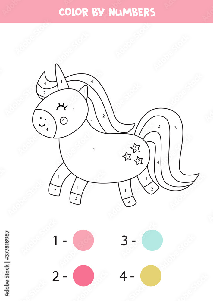 Obraz premium Coloring page with cute cartoon pink unicorn.