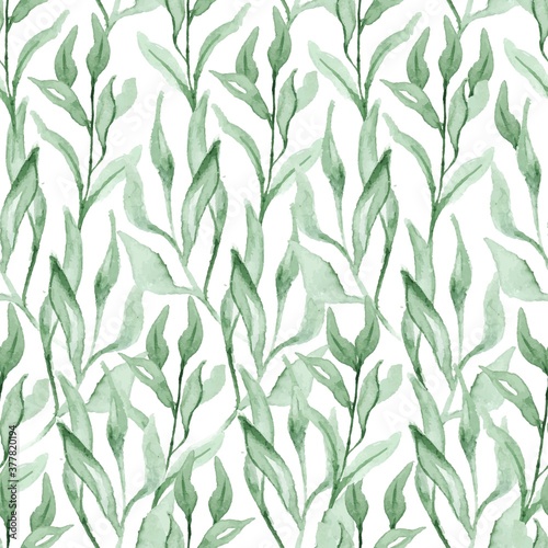 Watercolor leaves Seamless pattern. Summer floral plant vector watercolor background.