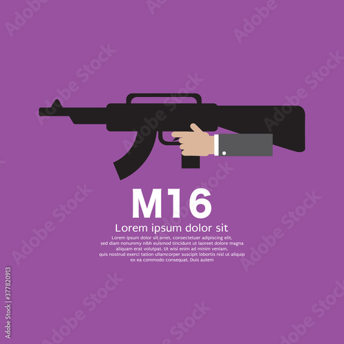 Hand Man Holding with a Gun M16 Used In War Vector Illustration.