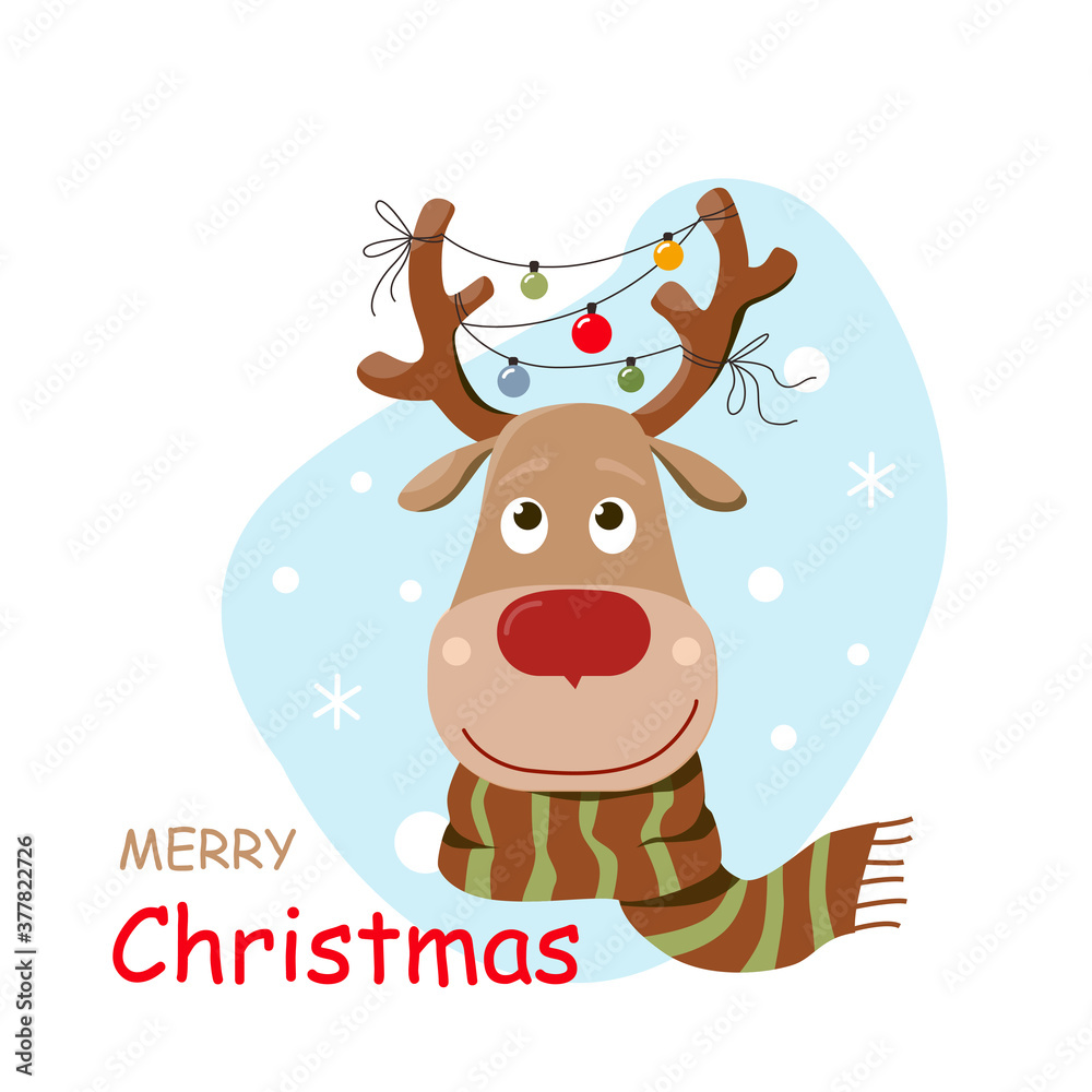 Vector cute Christmas Deer with a garland on his horns. Funny nice holiday symbol. Vector cute Christmas Deer with a garland on his horns. Funny nice holiday symbol.