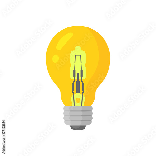 Glow yellow light lamp bulb vector colorful icon, isolated on white background