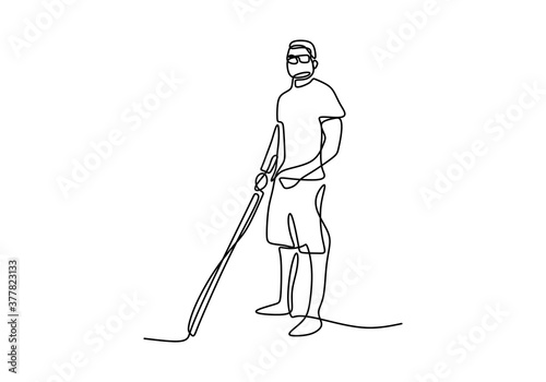 One continuous line art of a blind man is walking on the street with his stick. Young man was crossing the road with the help of his cane. Male in disability. Nobody is perfect. Vector illustration