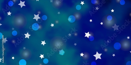 Light BLUE vector pattern with circles, stars. Abstract illustration with colorful shapes of circles, stars. Pattern for trendy fabric, wallpapers.