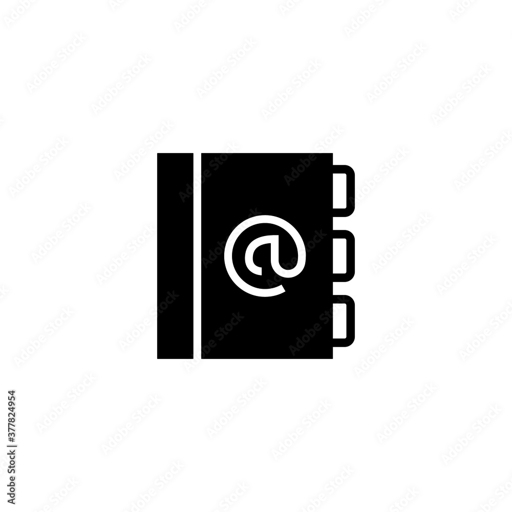Address Book Icon in black flat glyph, filled style isolated on white background Address Book Icon in black flat glyph, filled style isolated on white background