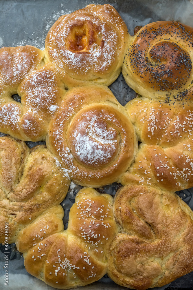 Freshly homemade baked round buns