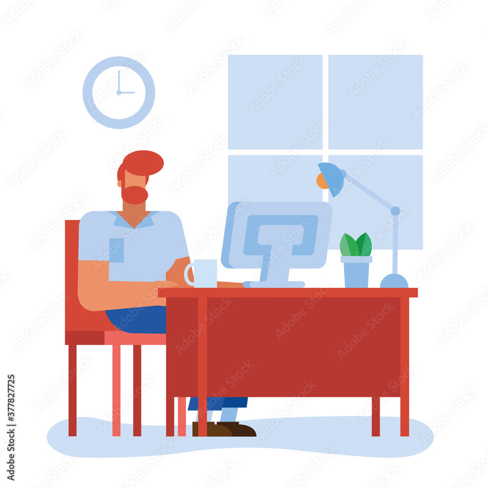man at desk with computer in the office vector design man at desk with computer in the office vector design