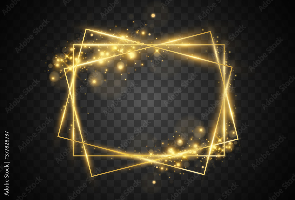 Vector illustration of a gold frame on a transparent background. Stock