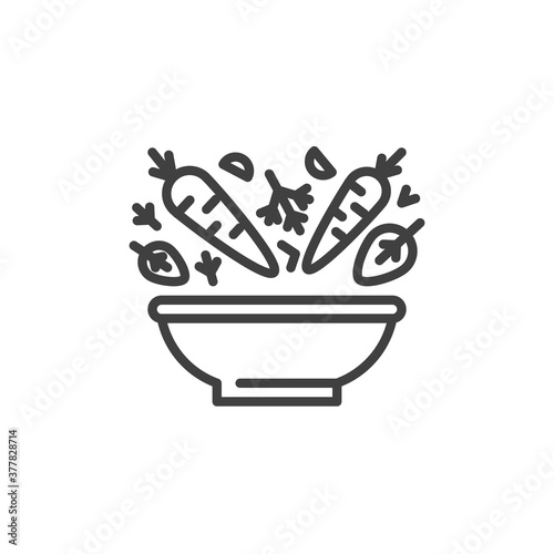 Vegetable salad bowl line icon. linear style sign for mobile concept and web design. Carrot salad recipe outline vector icon. Symbol  logo illustration. Vector graphics