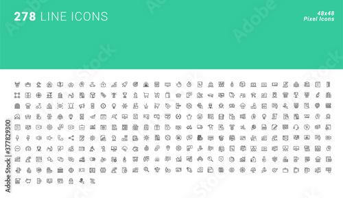 Set of thin line icons of modern technology, business, e-commerce, online communications, finance and banking, e-learning. Pixel perfect icons for graphic and web design.