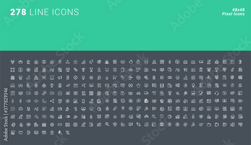Pixel perfect icon set for graphic and web design, and app development. Thin line icons of new technology, business, e-commerce, online communications, finance and banking, e-learning.