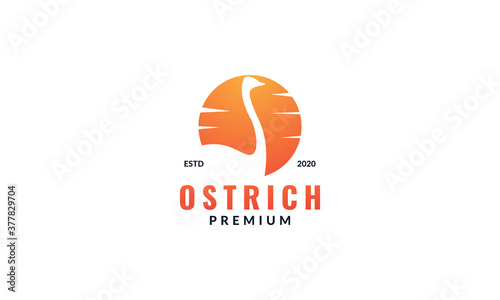 animal bird ostrich with sunset logo vector icon illustration