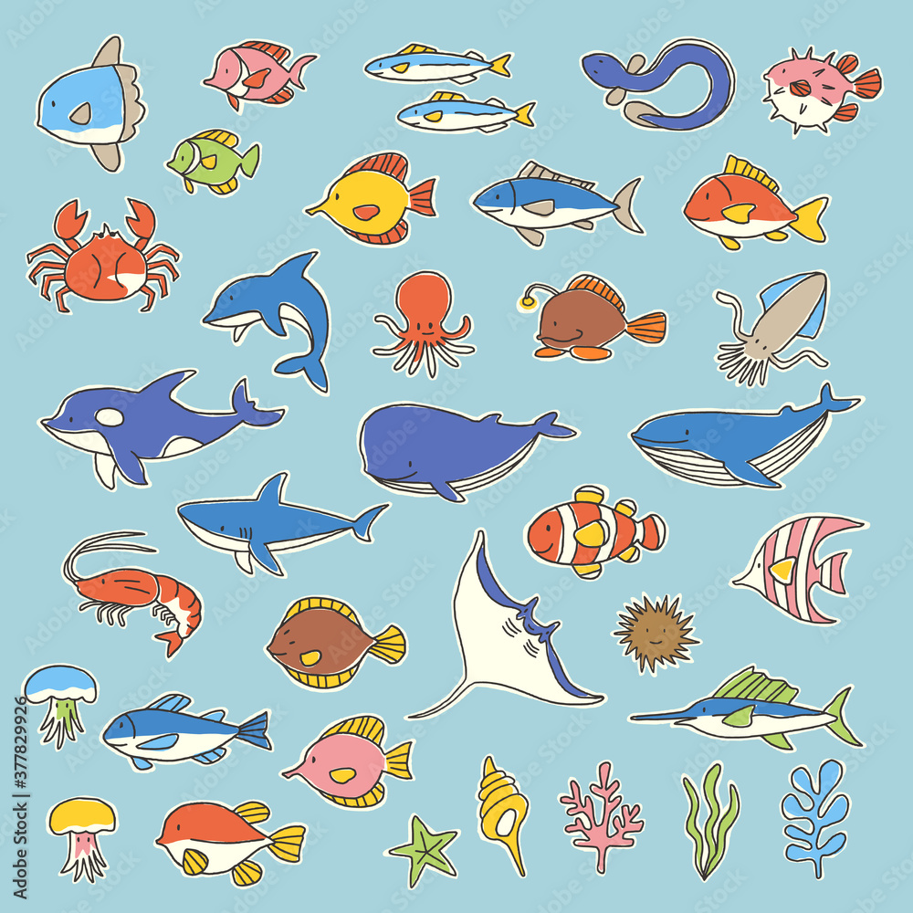 Collection of illustrations of a pretty fish, Collection of illustrations of a pretty fish,