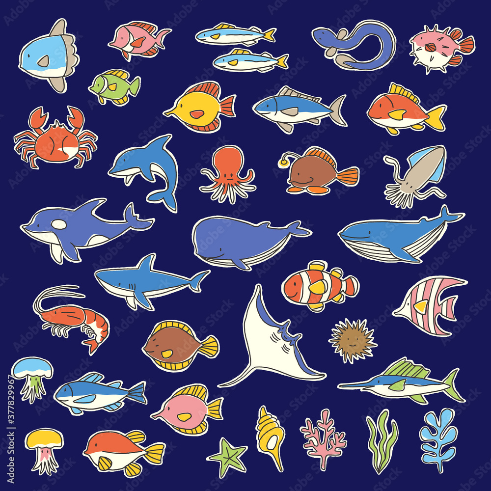 Collection of illustrations of a pretty fish, Collection of illustrations of a pretty fish,