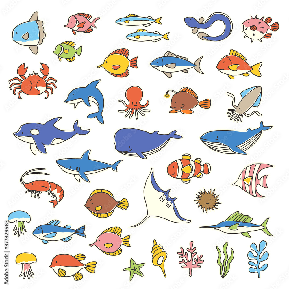 Obraz premium Collection of illustrations of a pretty fish,