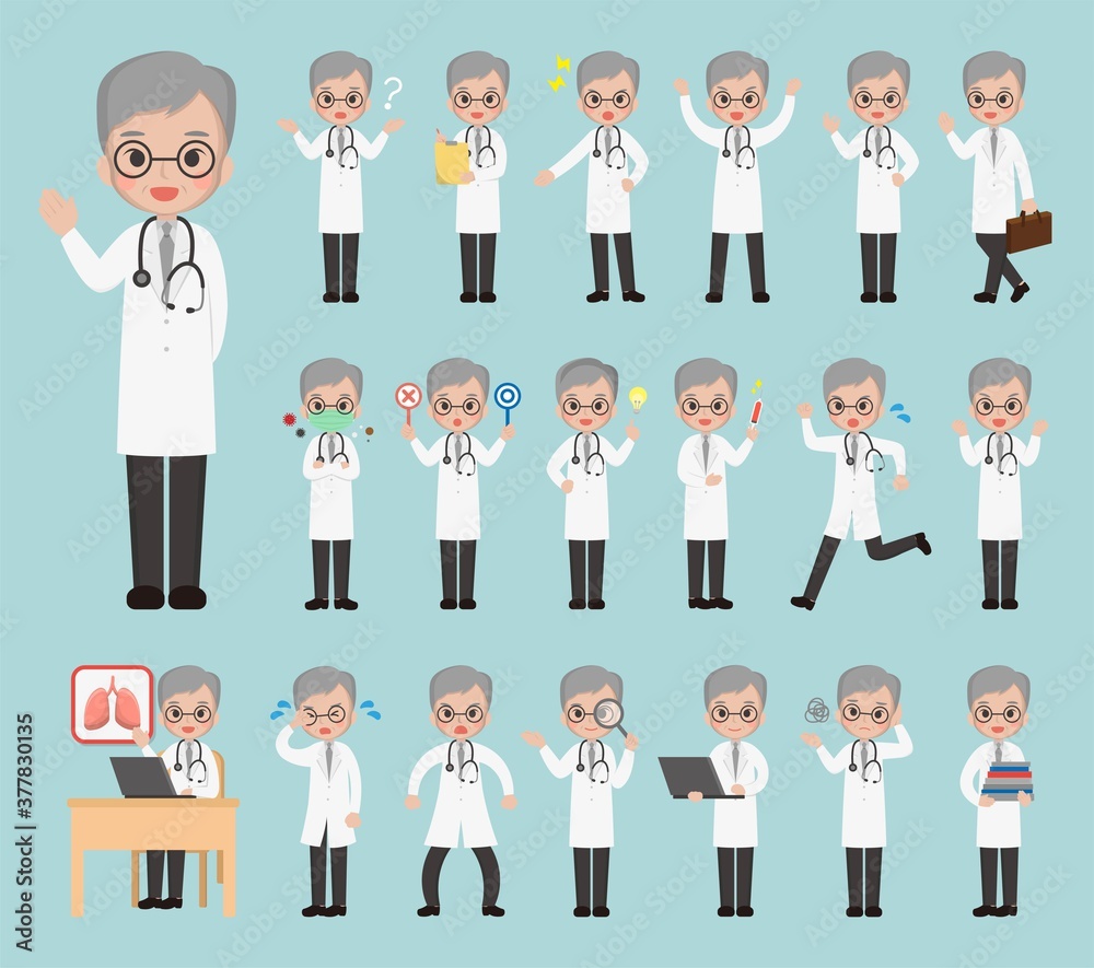 20 different cartoon comic doctor illustrations set 20 different cartoon comic doctor illustrations set