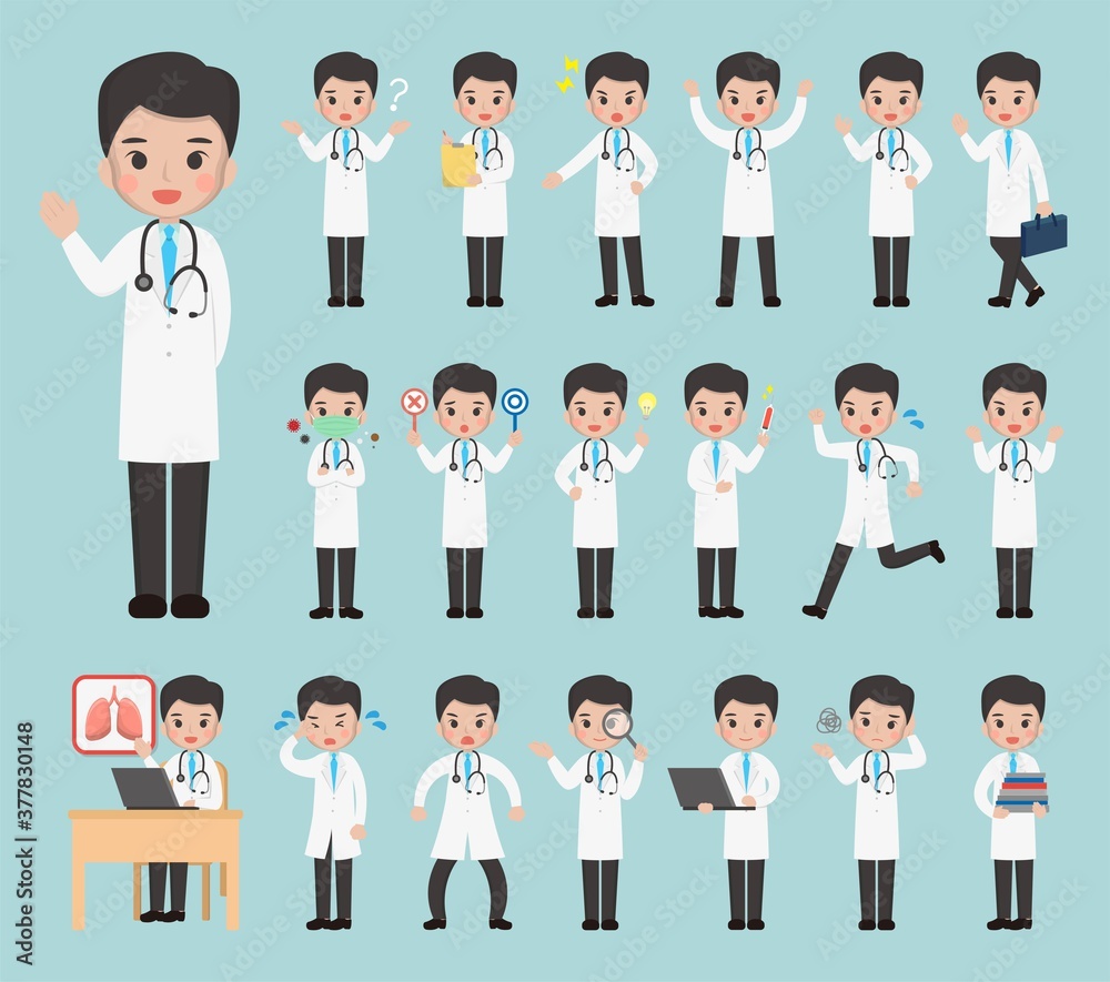 20 different cartoon comic doctor illustrations set 20 different cartoon comic doctor illustrations set
