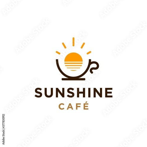 classic cup line coffee logo with sunrise, sunset and sea water in modern outline style vector icon template , for cafe resto business