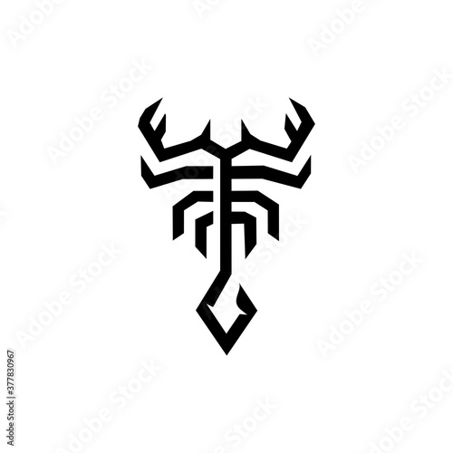 scorpion logo line, abstract, zodiac sign scorpio, tribal tattoo design graphic illustration symbol in trendy outline linear vector photo