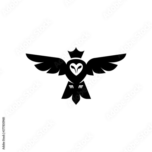 king black barn owl with crown logo icon vector illustration clip art isolated on white background