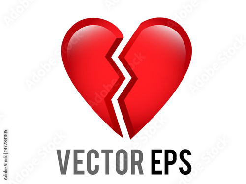 Vector red love heart broken in two emoji icon, breaking heart, brokenhearted